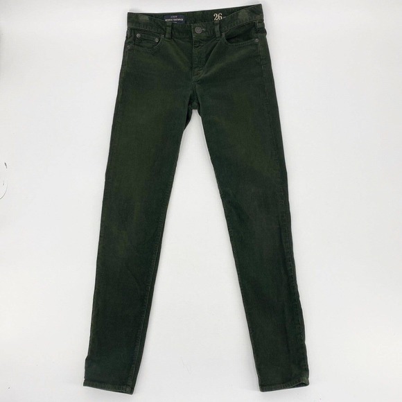 J.Crew Midrise Toothpick Corduroy Skinny Pants Forest Green Sz 26 - Picture 1 of 8